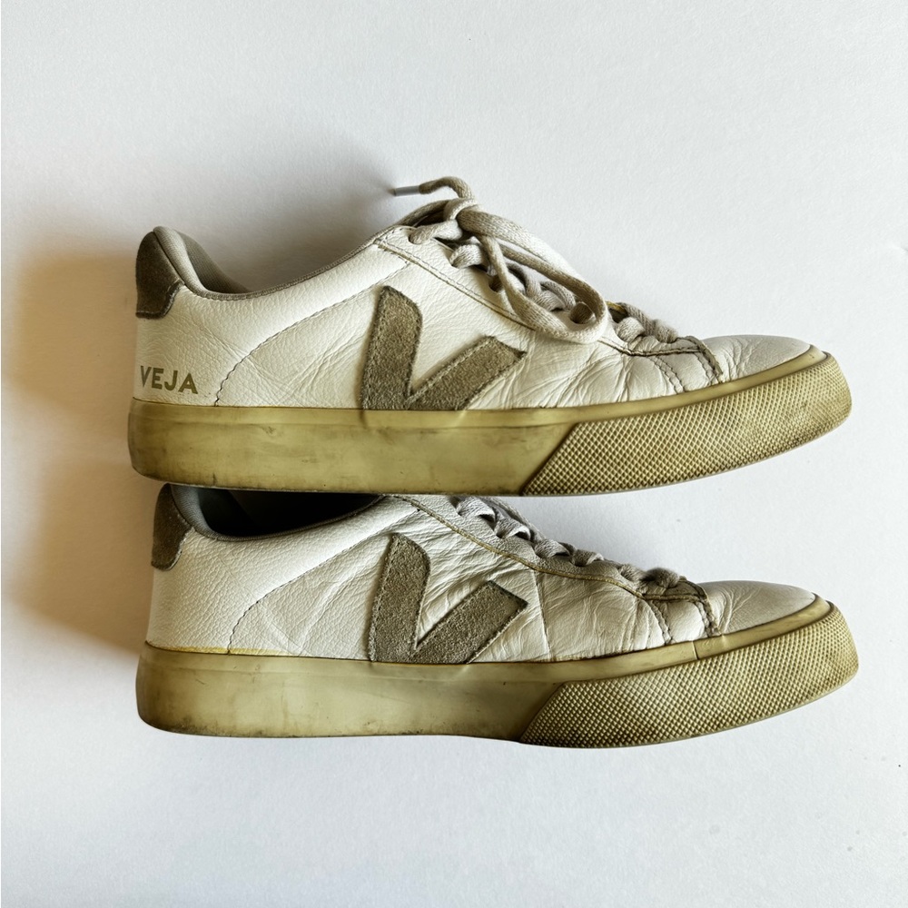 Tan and White Veja Sneakers in Women’s Size 8